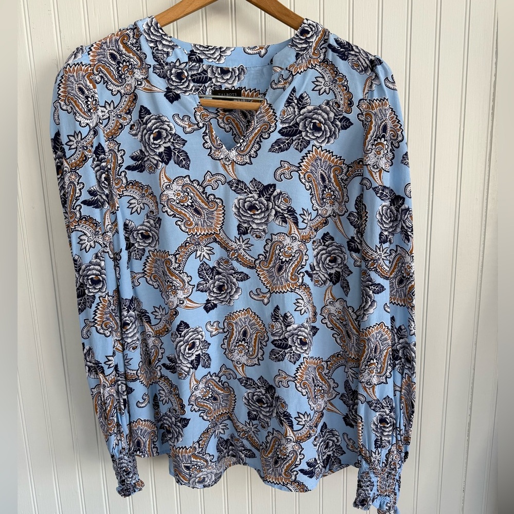 Talbots Blue Paisley Floral Blouse Size XS